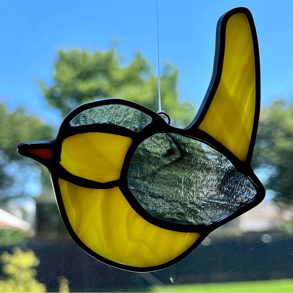 Hand Made Hand Cut Stained Glass Goldfinch by Jaggedglassworks